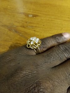 Gold Flower Cluster Ring with Clear Stones, Size Unknown